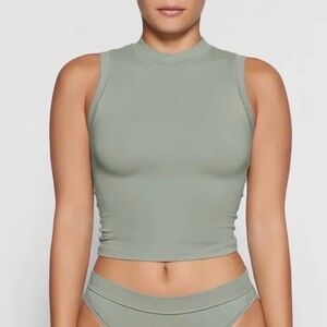 SKIMS COTTON JERSEY MOCK NECK TANK - MINERAL